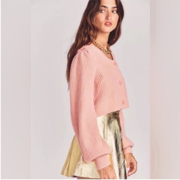 LoveShackFancy Branton Cashmere Cropped Cardigan Sweater Pink - Picture 5 of 10